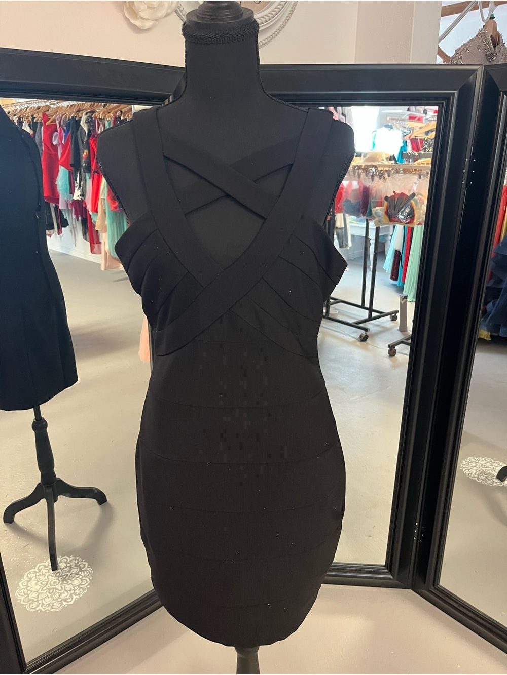 Crystal Doll Black Crisscross Bandage Mini Dress